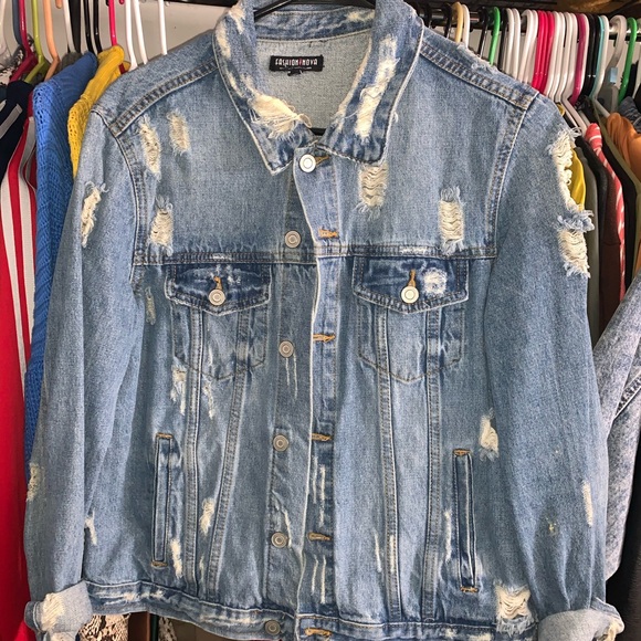 Fashion Nova Jackets & Blazers - Fashion Nova Distressed denim jacket M